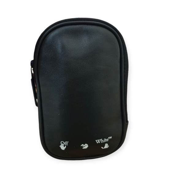 Off-White Black Genuine Leather Crossbody Messenger Phone Holder Bag - Picture 2 of 4